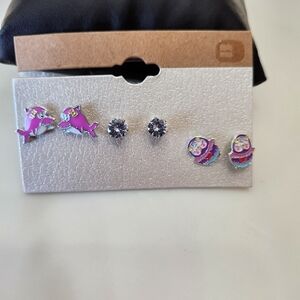 Buckle Cute Kids Earrings Set - Purple Narwhal, Sparkling Studs, Owl